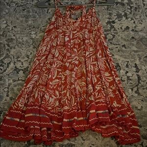 Angie Rust Red and Cream Floral Tiered Maxi Dress